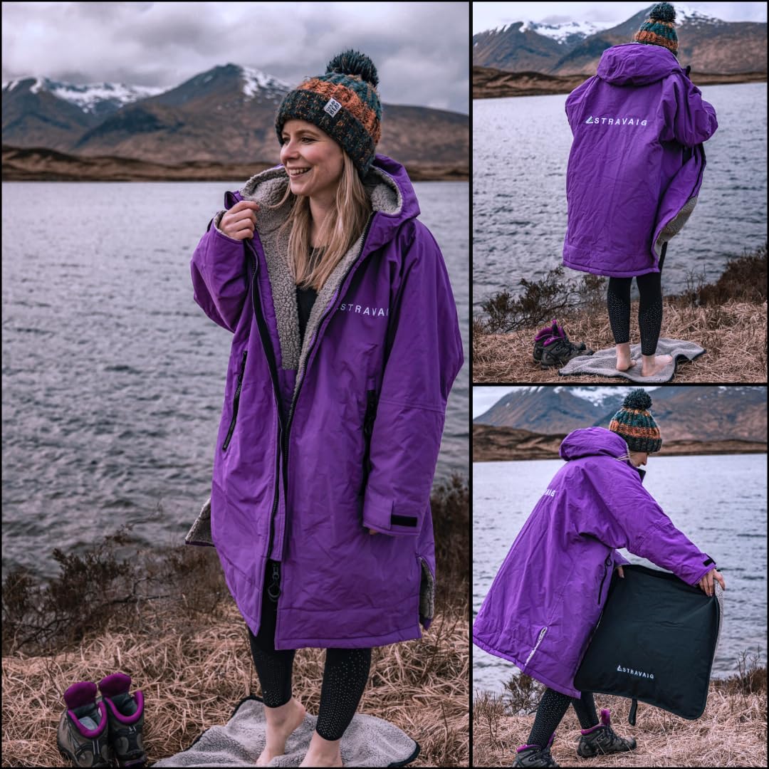 Adult Waterproof Changing Robe Super Soft Fleece Lining-Waterproof Windproof Oversized Coat for Changing Swimming and Watersports. With Compression Straps