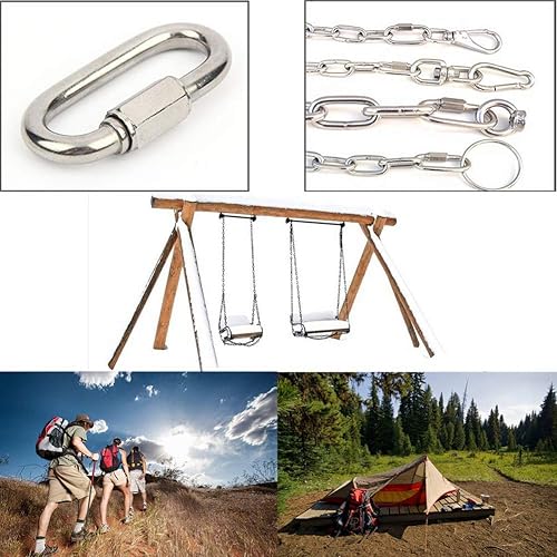 Miniatura 6 de JCPLYNN 304 Mosquetón de bloqueo en forma de D de acero inoxidable Conector de cadena de enlace rápido Hebilla de llavero