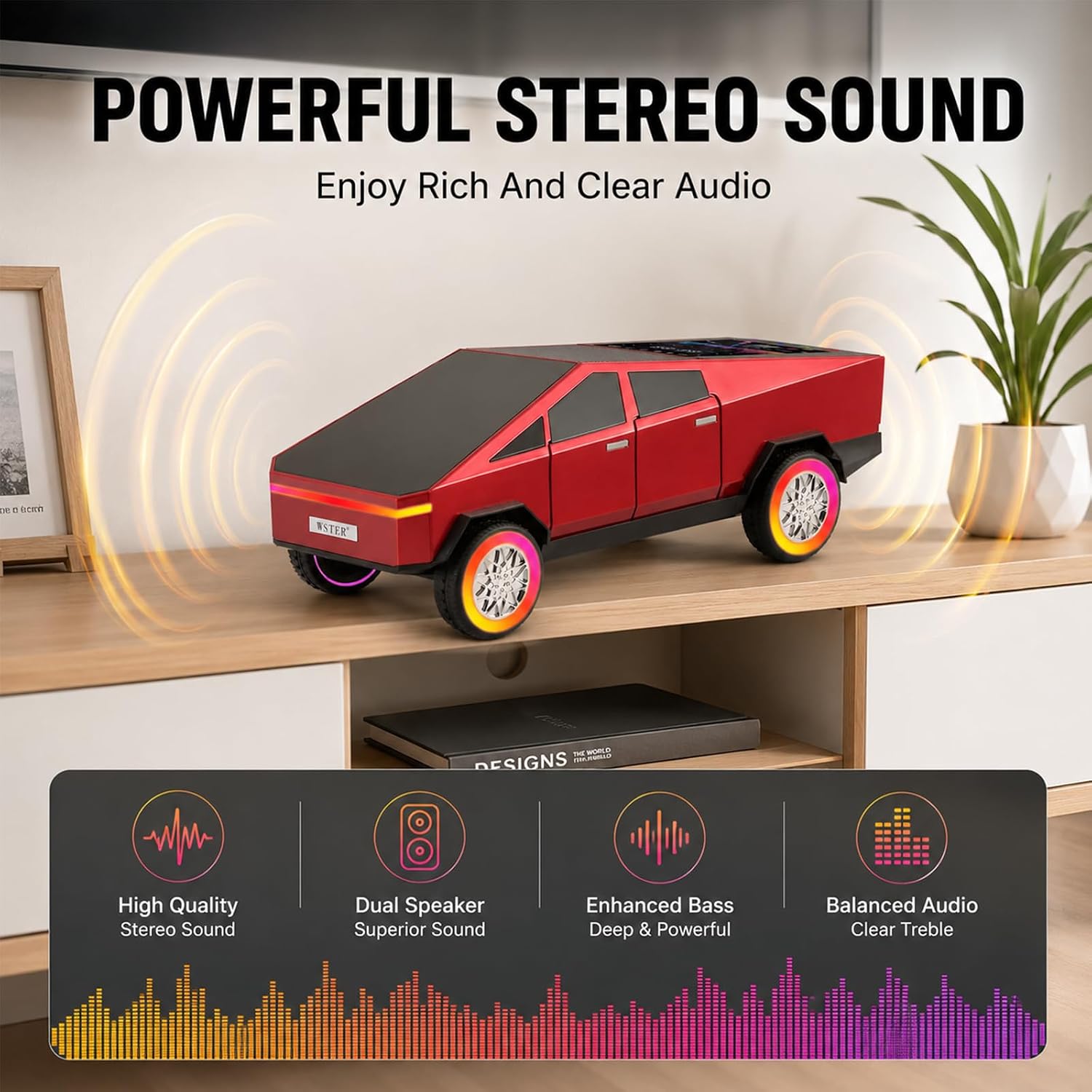 WSTER WS-580L Cyberpunk Truck Bluetooth Speaker with RGB Wheels (Red) 9