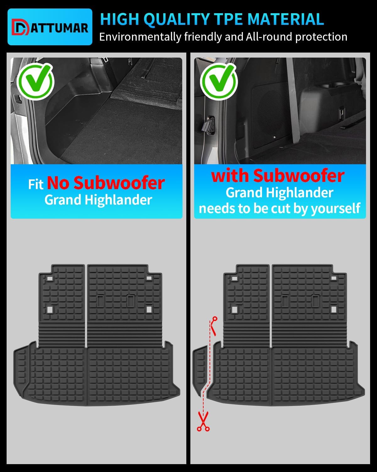 Cargo Mat Compatible with 2024 2025 2026 Toyota Grand Highlander Trunk Mat Cargo Liner TPE Back Seat Cover Protector 2024 Grand Highlander Accessories (Trunk Mat with Backrest Mat)