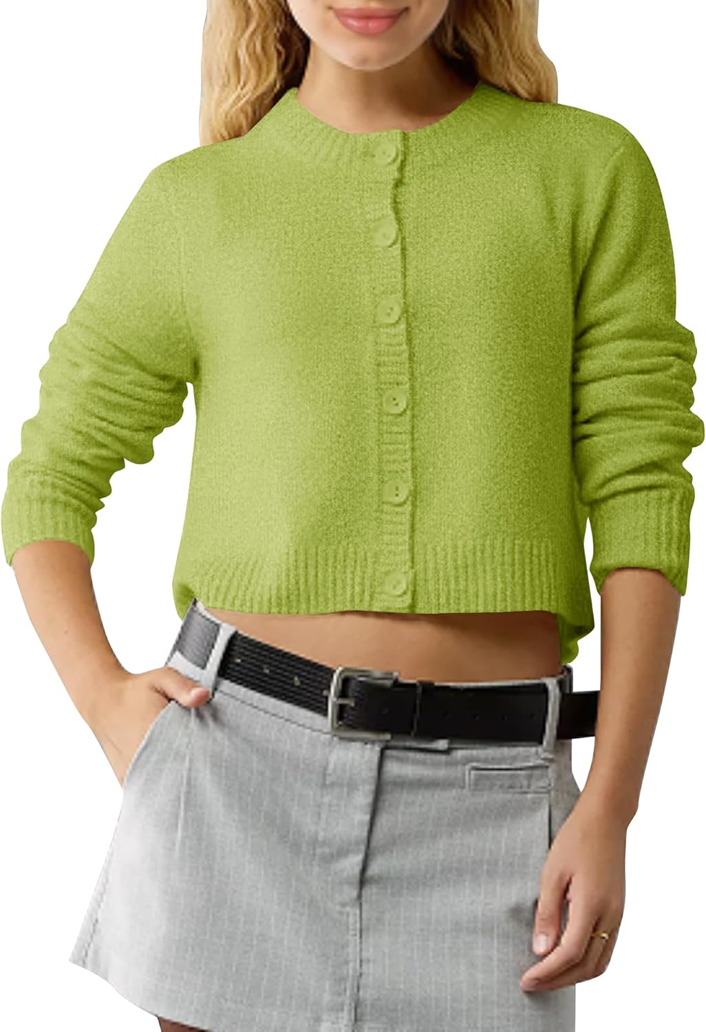 Urban CoCo Women's Crew Neck Cropped Cardigan Sweaters Long Sleeve Open Front Button Down Shrug Sweater Jackets - Image 4