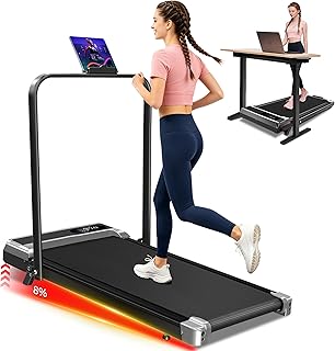 Walking Pad with Handle Bar, 3.0HP Low Noise Foldable Walking Pad Treadmill, Compact Treadmills for Home Small Spaces, Walking Running Machine, Lightweight Treadmills 300LBS Capacity, Black