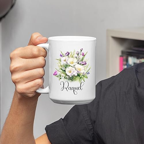Miniatura 9 de Taza de café de caléndula personalizada, taza de café de caléndula con nombre personalizado, taza de cerámica blanca para amantes de las flores,