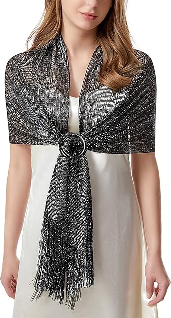 Voqeen Sparkling Metallic Shawls And Wraps Stole for Bridal Weddings/Evening Party/Formal Dresses/Bridesmaid/Prom Scarf(With Free Shawl Buckle)