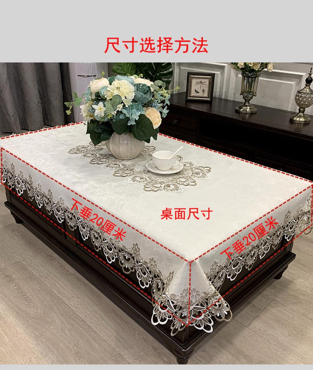 Elegante bestickte Spitzentischdecke – Blumenmuster, 140 x 200 cm, Esstischabdeckung, perfekt für besondere Anlässe und Heimdekoration