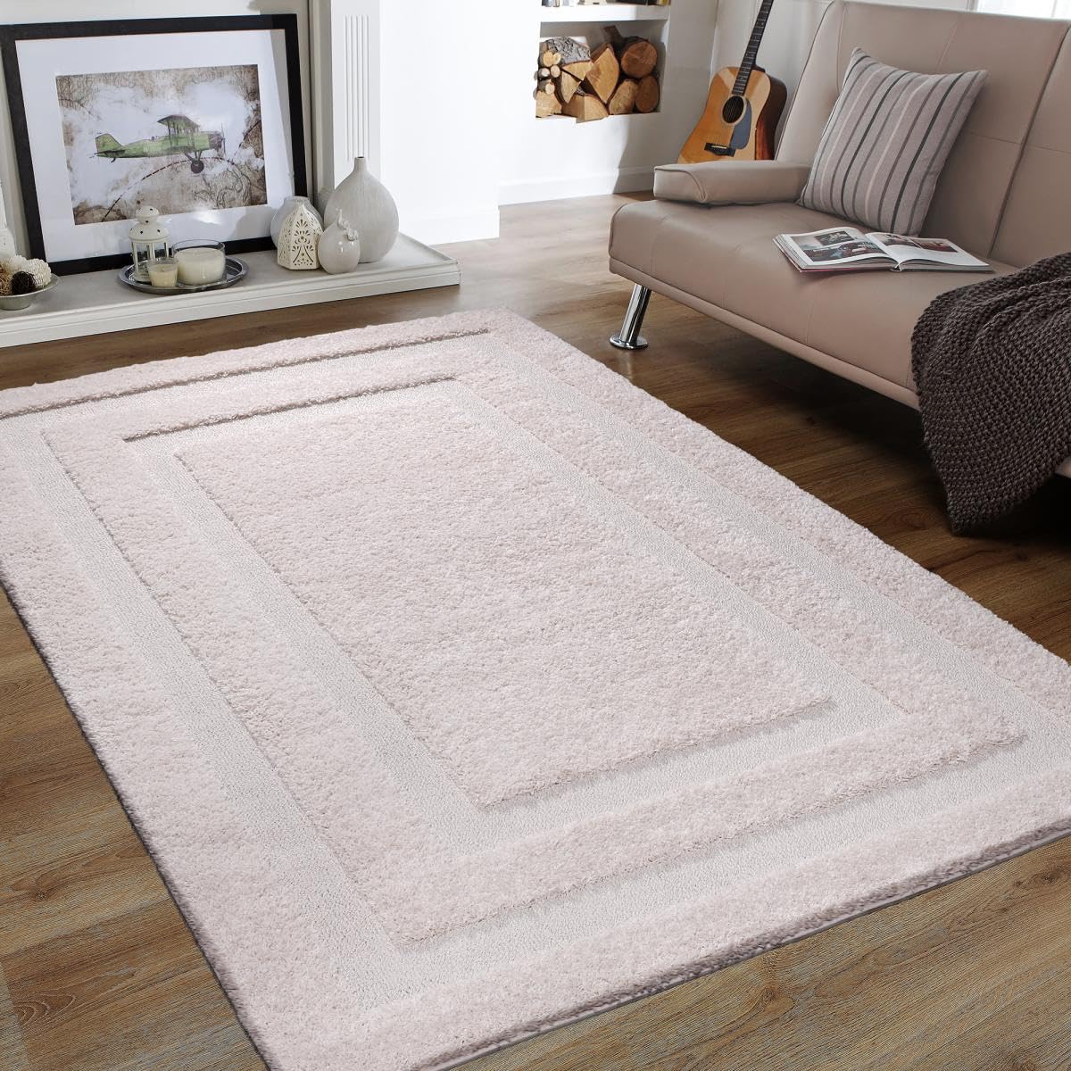 1A2T - Tapis Salon 160x220cm KOULA, Tapis Beige Motif Faux uni, Tapis de Forme Rectangulaire