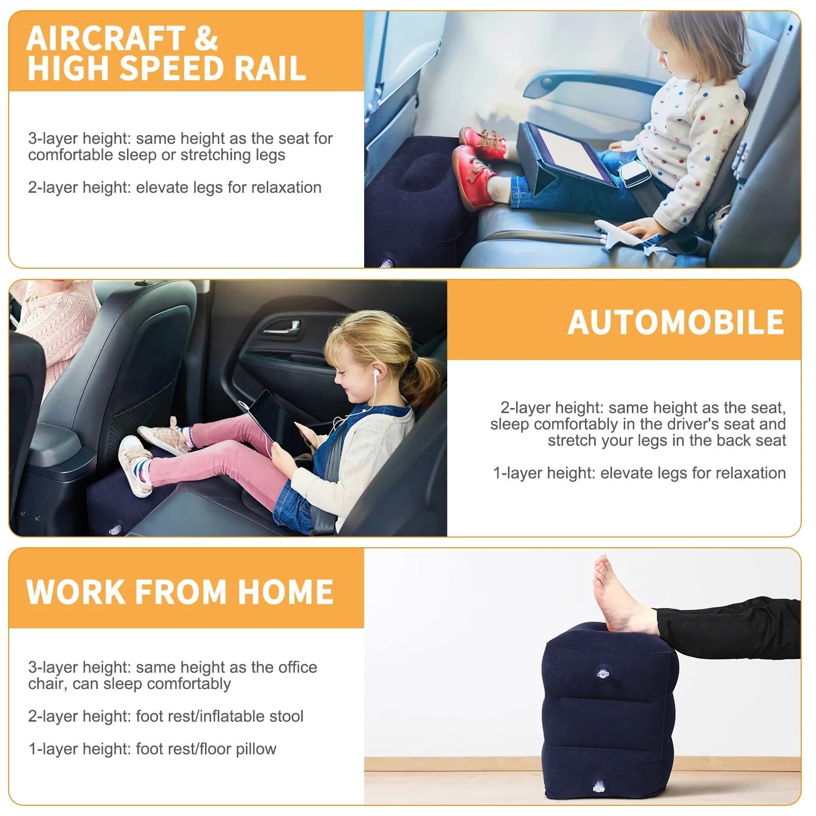 Colchoneta inflable for sofá de trabajo, almohadas, reposapiés viaje for coche, esponja, avión