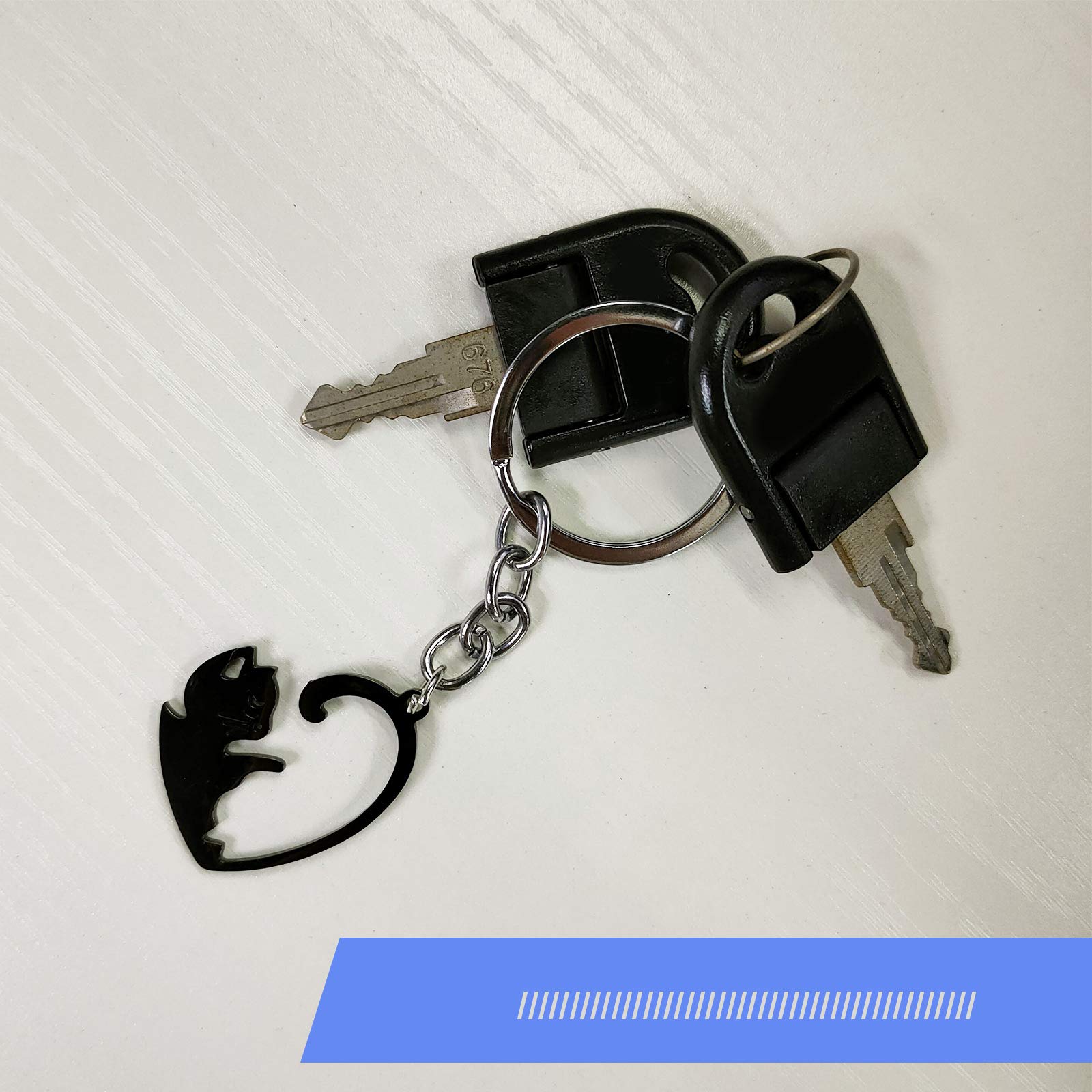 1 par de llaveros/collares de acero inoxidable pareja gatos en forma de corazón rompecabezas colgante conjunto a juego, Negro-Plata 3