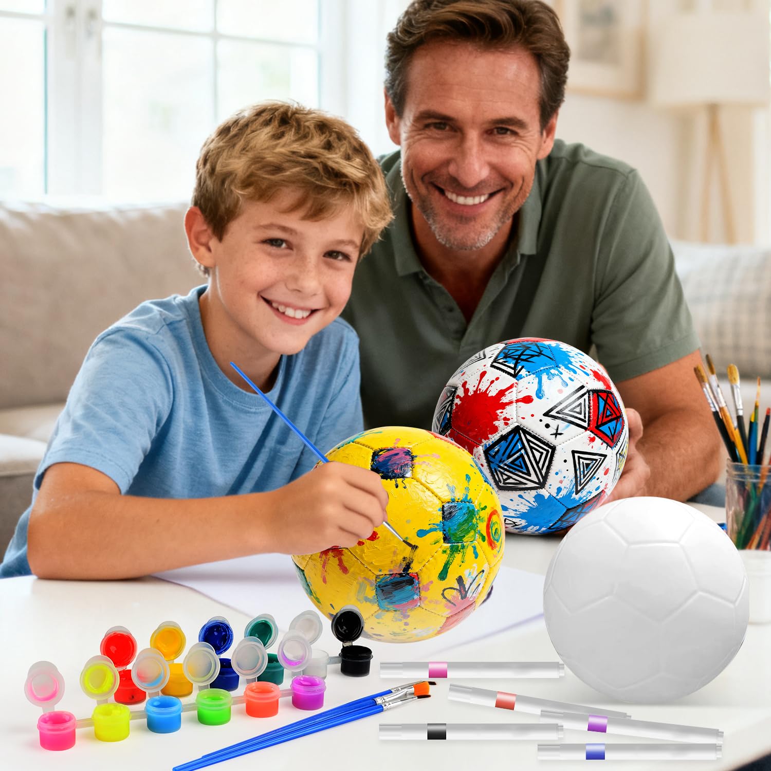 Fantspati Fußball Bastelset Kinder, DIY Fußball Malset Bastelset Kit Jungen Mädchen Kreatives Geschenk für Kinder Bemalen Set mit 6*Fußball, 10*Aufkleber, 12 Farben Pigment