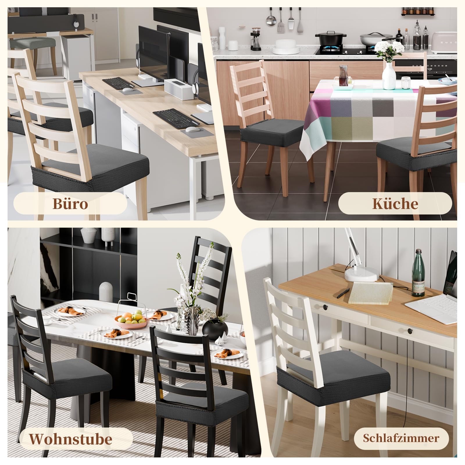 Dioxide Wasserdichte Stuhlhussen Jacquard Stretch Stuhlbezüge für Esszimmer Abnehmbar&Waschbar, Universal Fitted Hussen für Stühle Elastische für Hochzeitsfeier Bankett Küchendekoration (Schwarz,4PCS)