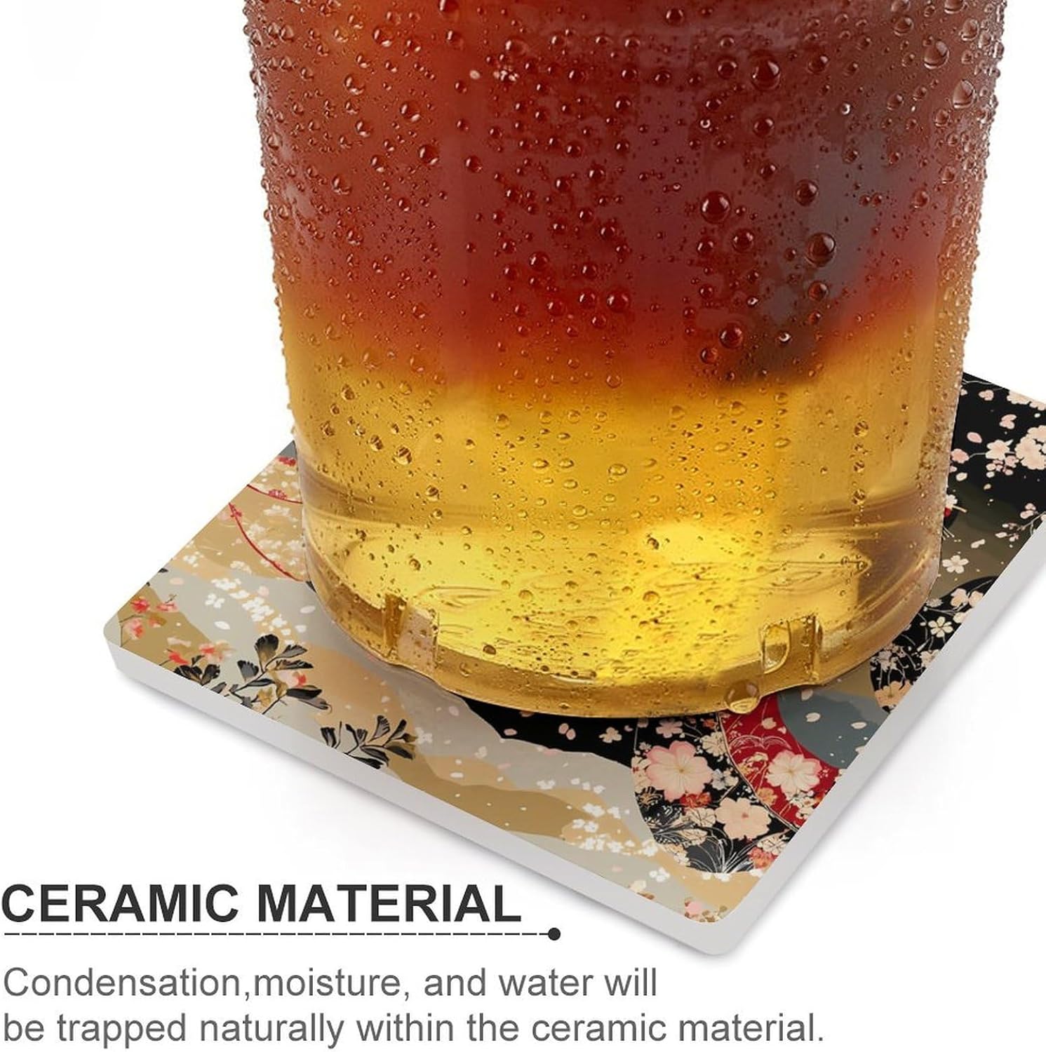 Geisha Dancing Moon Fuji Funny Ceramic Coasters for Drink Absorbent Cup Holders Tabletop Protection