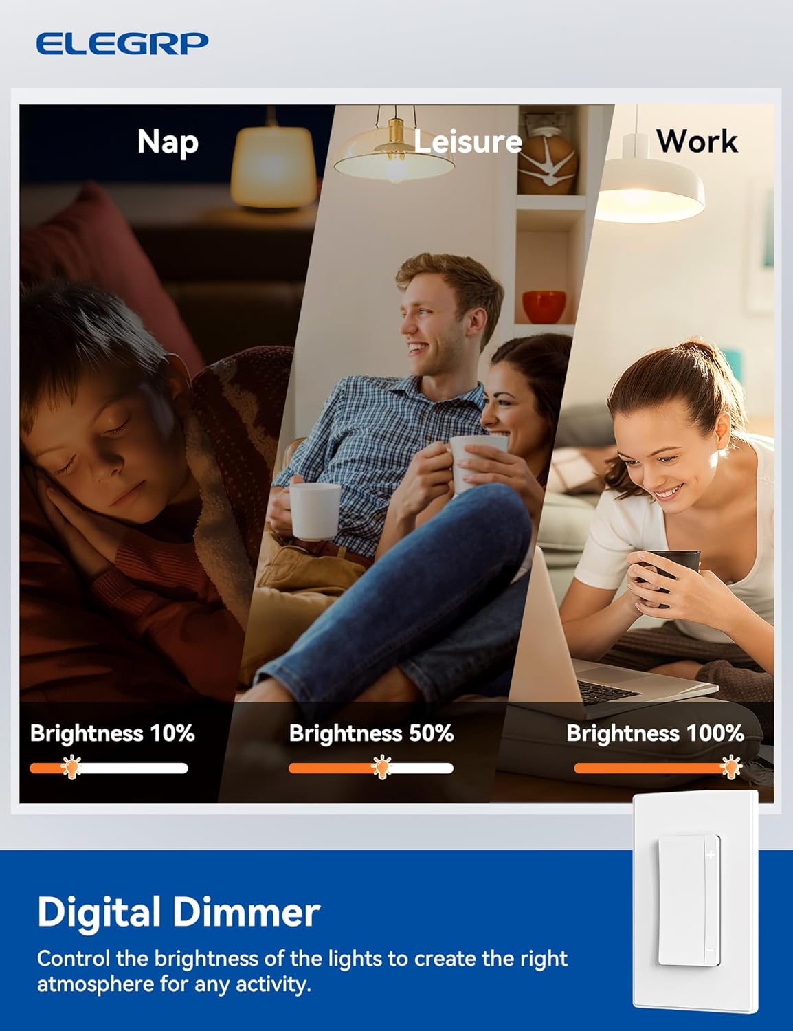 ELEGRP LEDPro™ Multi-Location Dimmer, EDM25BMC Master and Companion Dimmer Light Switch for LED, Single Pole/3 Way/4 Way, 2 Pack, Matte White