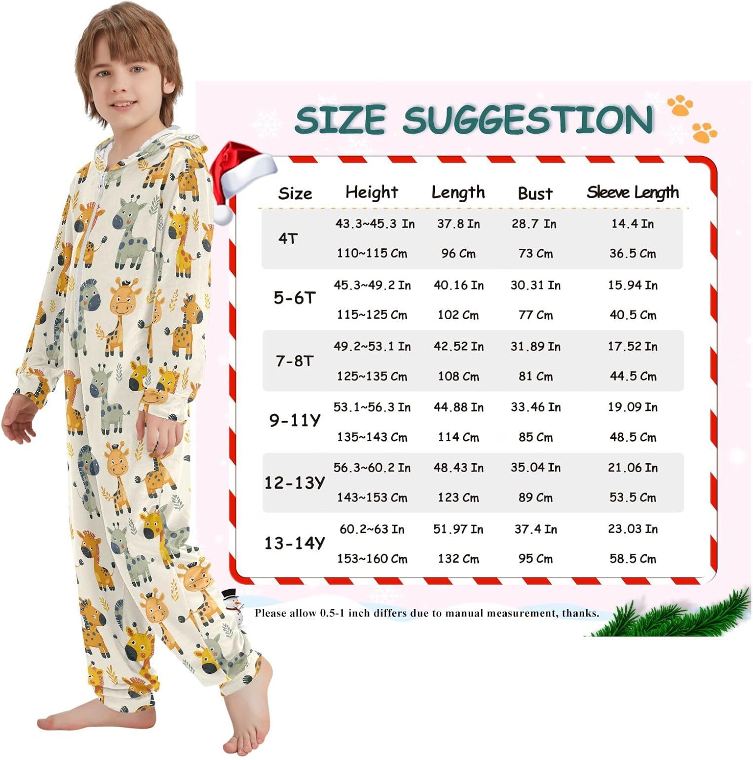Onesie Pajamas Soft Warm Hooded One-Piecing Loungewear Sleepwear for Parties Sleepovers 4-14Y