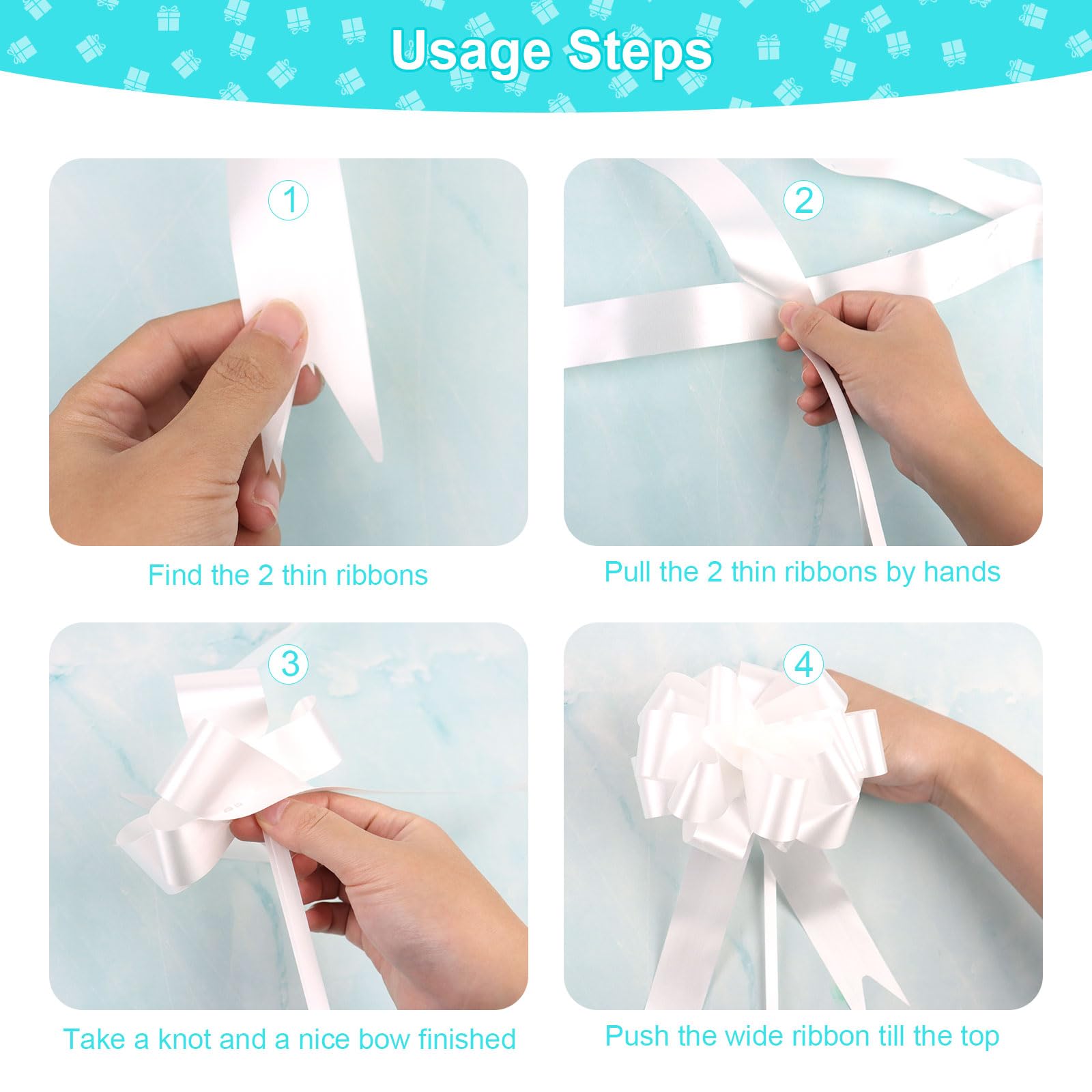 60 Fiocchi Autotiranti Bianchi Per Matrimonio - Coccarde Decorazioni, Nastro 120cm, Per Feste E Regali - Foto 7