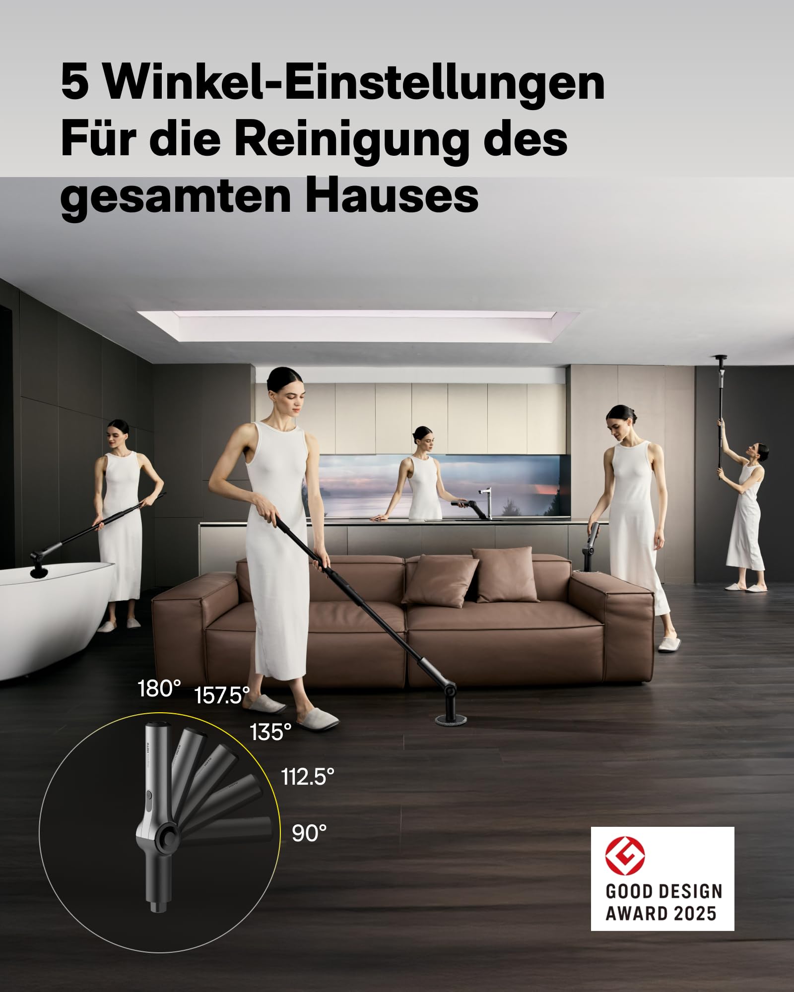 HOTO Flexi Elektrische Reinigungsbürste mit LED-Anzeige, Verstellbarer Winkel, IPX7, 8 Wechselbürstenköpfe