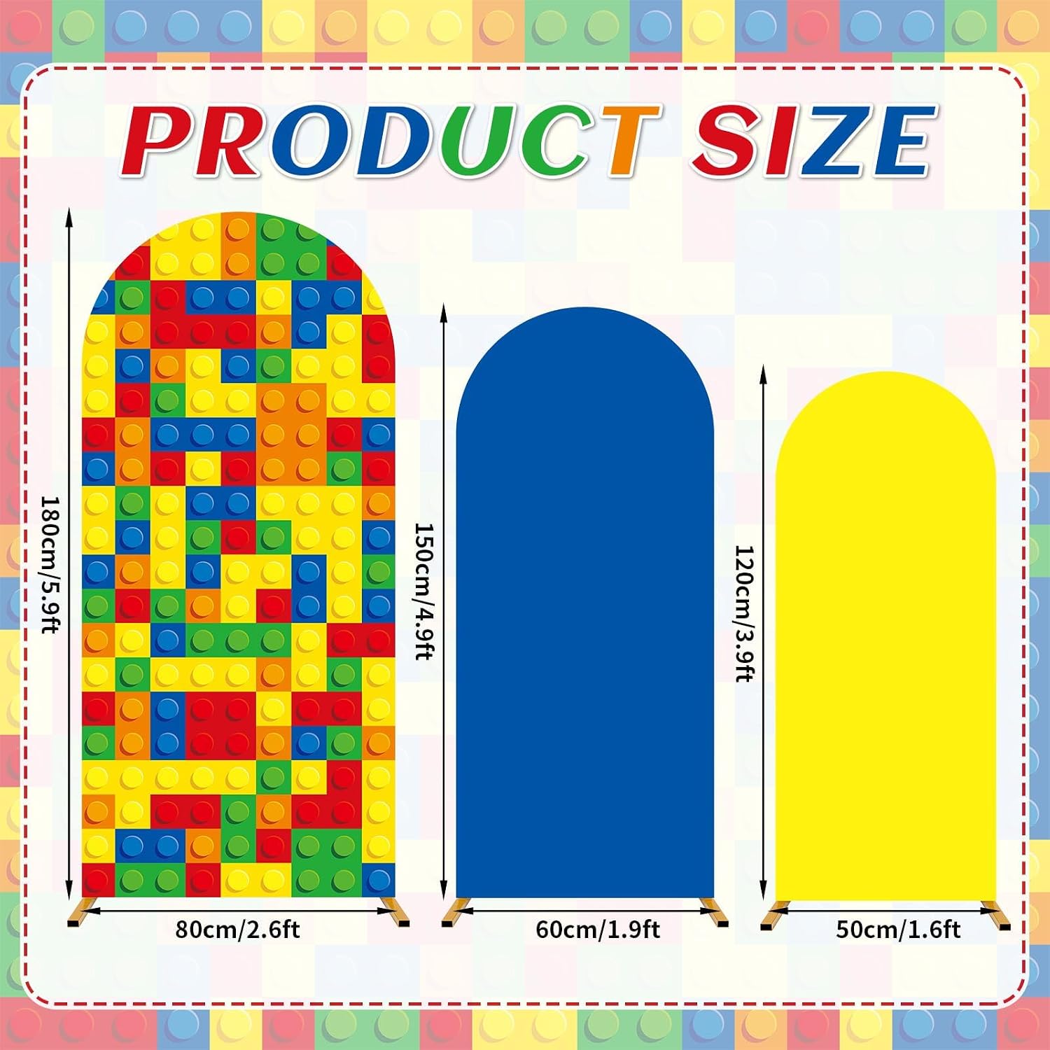 3 Pcs Building Blocks Arch Backdrop Covers Spandex Stretch Arch Stand Cover Building Party Decorations Block Arch Backdrop Stand Cover 4ft 5ft 6ft for Birthday Classroom Photo Background Supplies image 2
