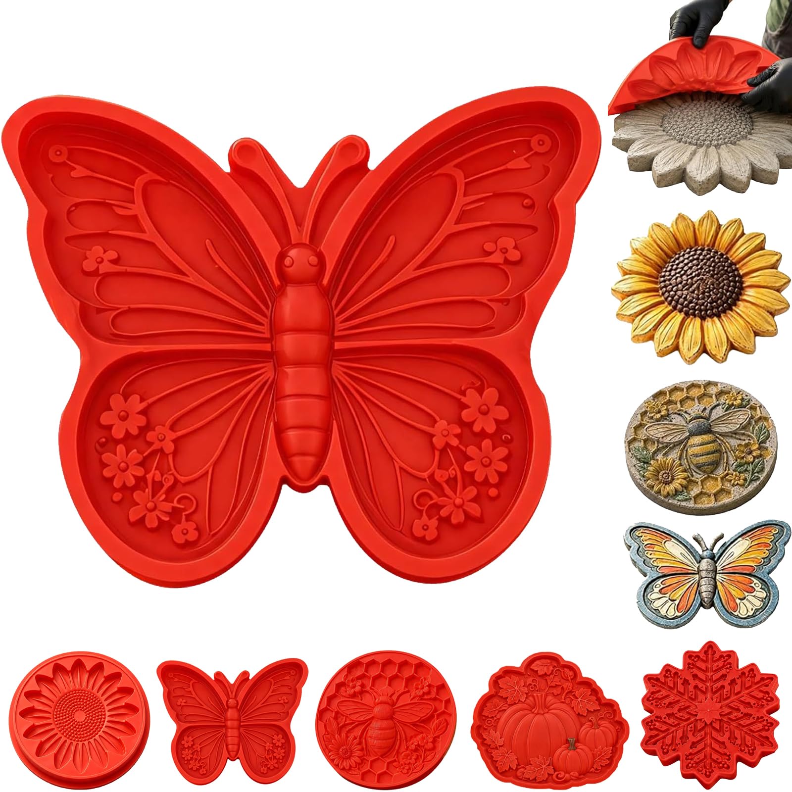 Paving Slabs Concrete Moulds for Garden Patio, Reusable DIY Stepping Stone Mould (40cm Diameter x 5cm Height) with 3D Designs, Cement Paver Maker for Walkways and Garden Decor (C)