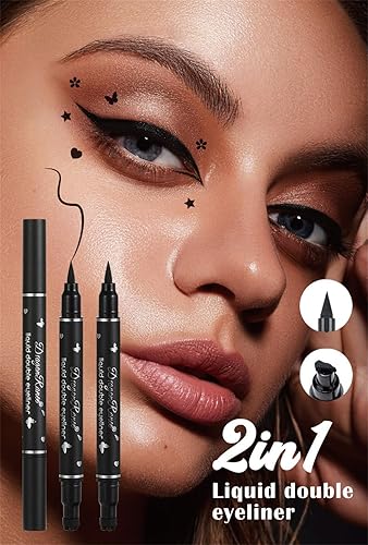 Miniatura 7 de DOGROT Delineador de ojos alado, lápiz delineador de ojos líquido de doble cabeza, delineador de ojos negro de larga duración para mujeres, en forma