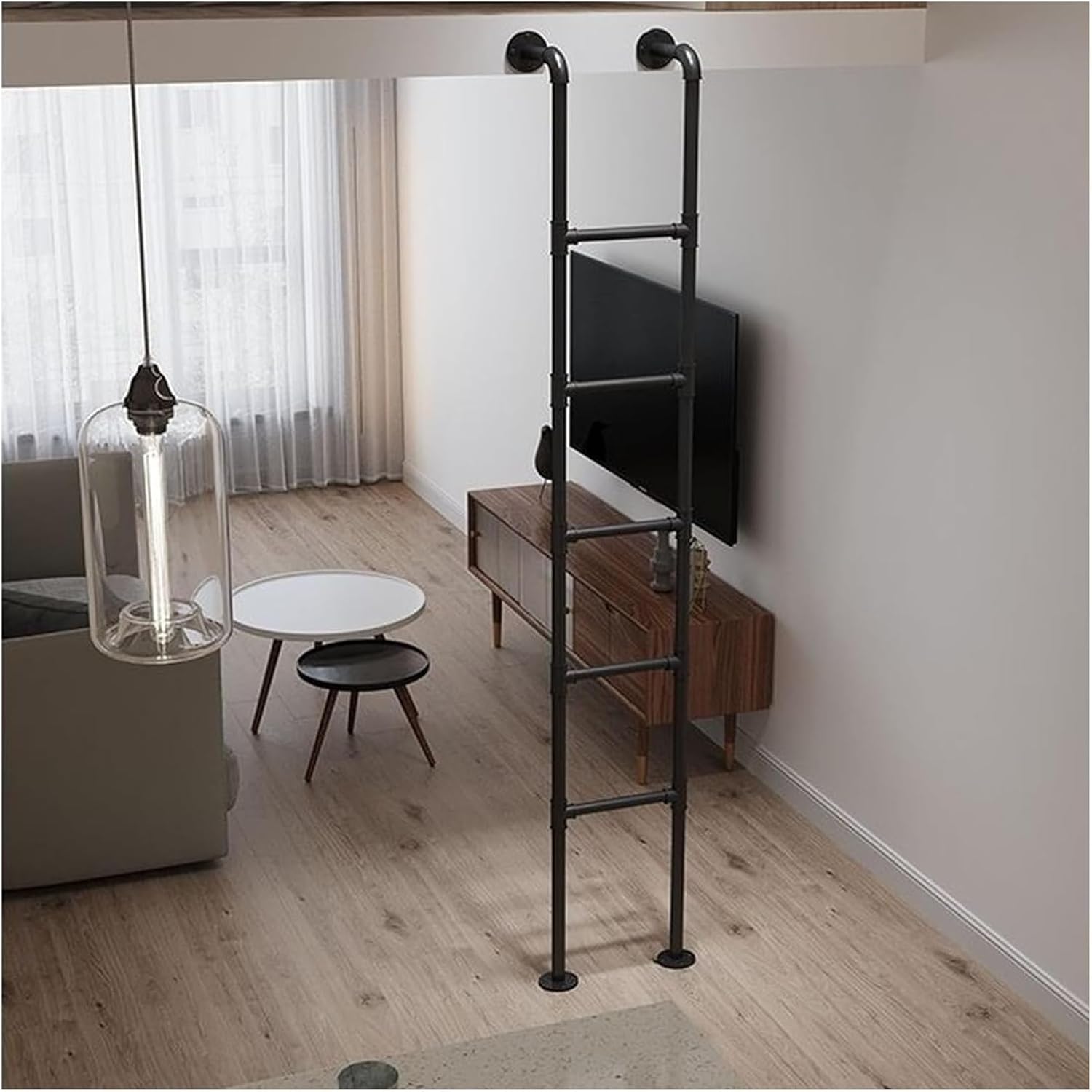 Bunk Bed Ladder with Pedal Pad & Disc Base - Sturdy Iron Tube Climbing Ladder for Loft Beds and Basement Floor Standing
