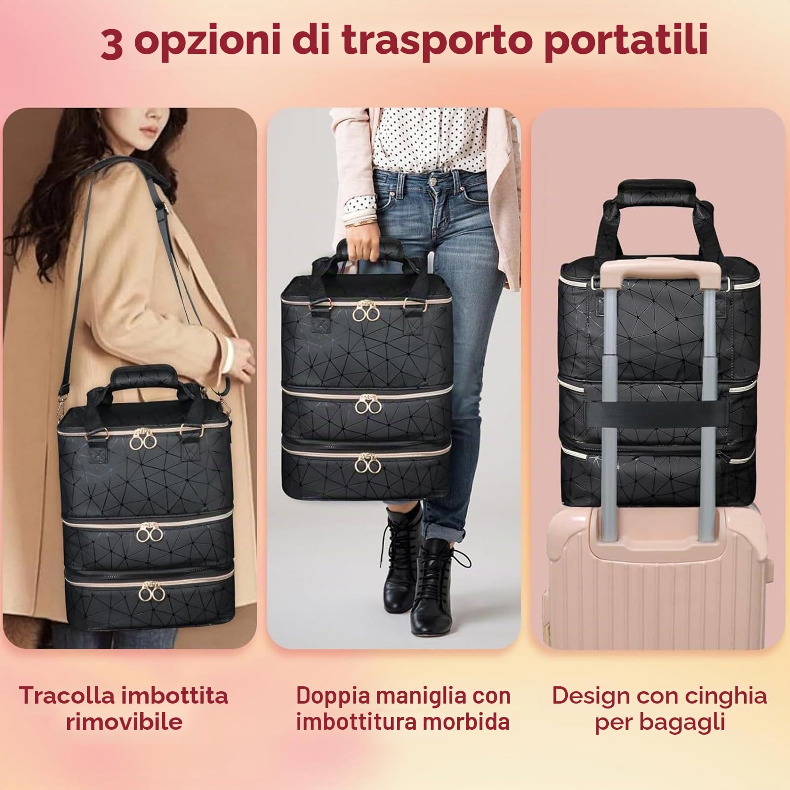 Organizer per 84 Smalti con Scomparto per Lampada LED | Borsa A 3 Livelli In Pelle PU Con Maniglia, Ideale Per Smalti E Accessori Per Manicure