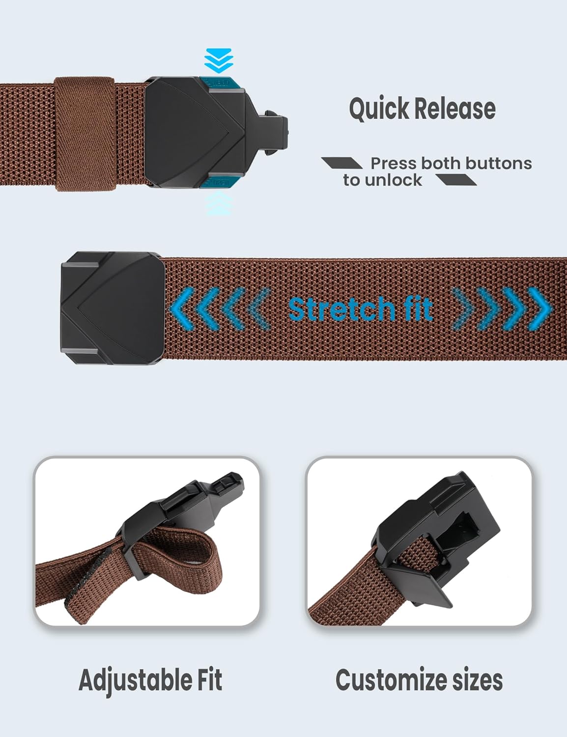 GEIT Stretch Nylon Belt with Quick Release Metal Buckle, 1 3/8" Casual Golf Tactical Invisible Elastic Web Belt - Image 2