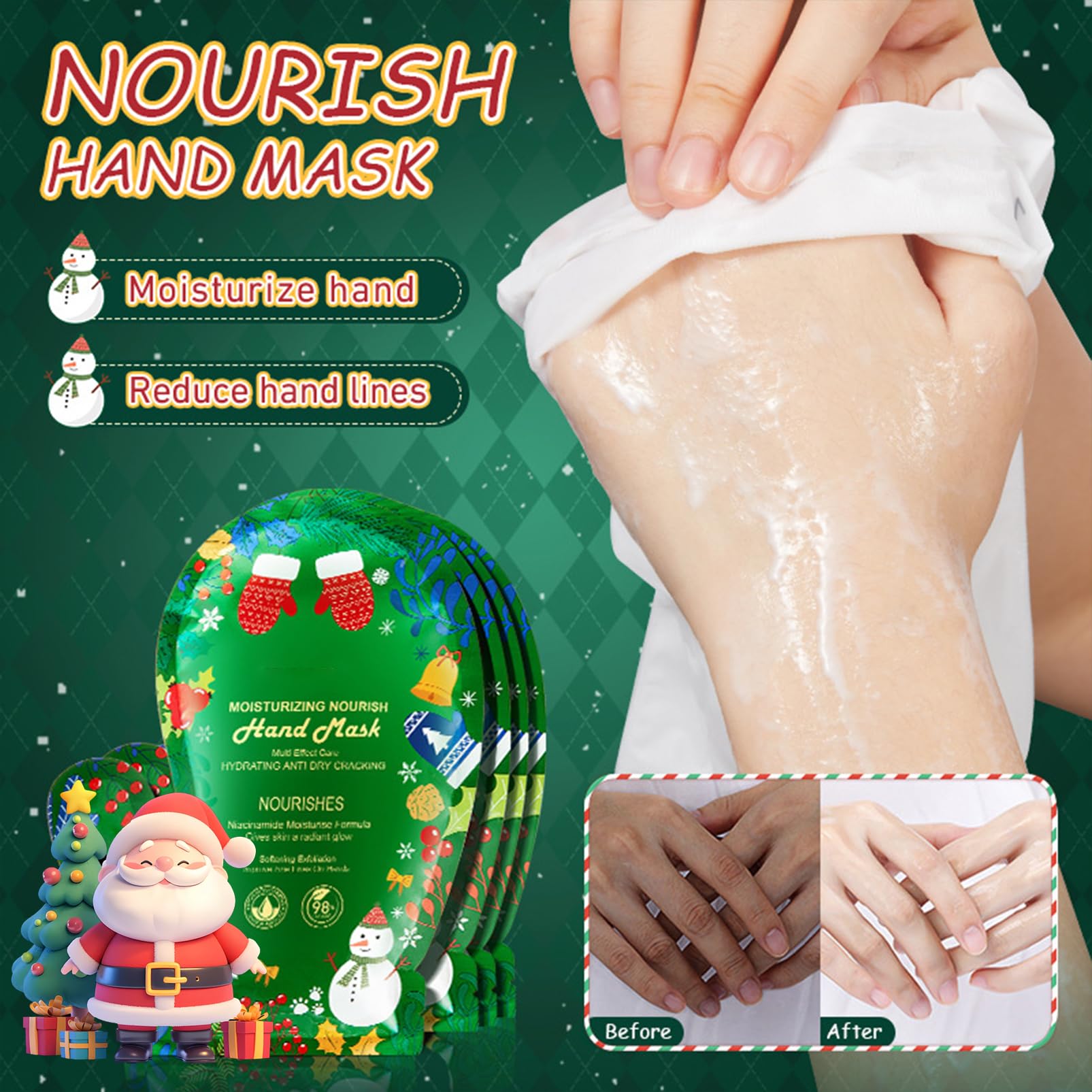 Handmaske & Fußmaske Weihnachten Set, Pflege Peeling Handmasken & Fussmaske Socken, Feuchtigkeitsspendend & Hornhautentfernung, Anti Hornhaut Handpflege Fußpflege für Weihnachts geschenk