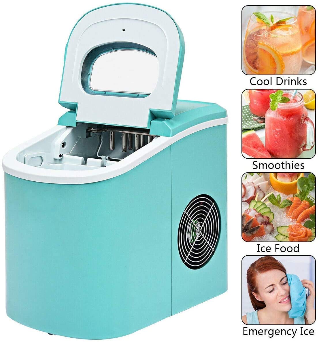 Portable controsoffitto Macchina elettrica Ice Maker, 33 libbre in 24 Ore, 9 Ice Cubes Pronti in 6 Minuti, l'Home Mini Macchina del Ghiaccio con Ghiaccio Scoop e Basket