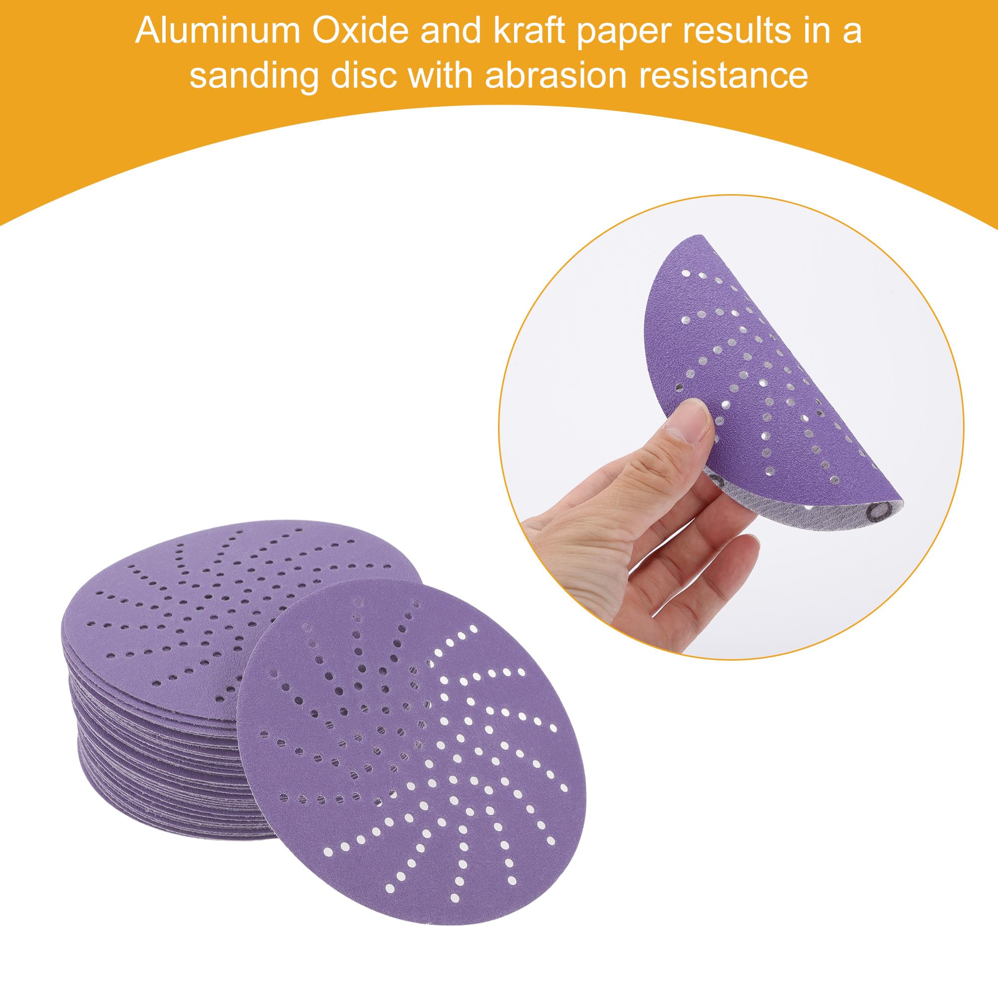 Partuto 50 Pcs 5 Inch 150 Grit Universal Sanding Discs - Round Hook and Loop Sandpaper - Polyester Film Purple - Image 3