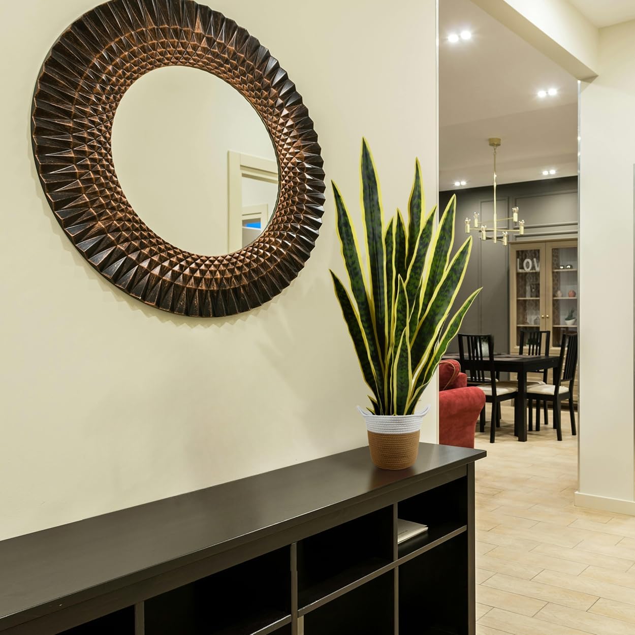 Artificial Snake Plant, 3ft Fake Sansevieria with Basket, 35" Fake Mother in Law Plants, Perfect Faux Potted Plant Greenery for Indoor Home Office Store Lifelike Decoration (Yellow)