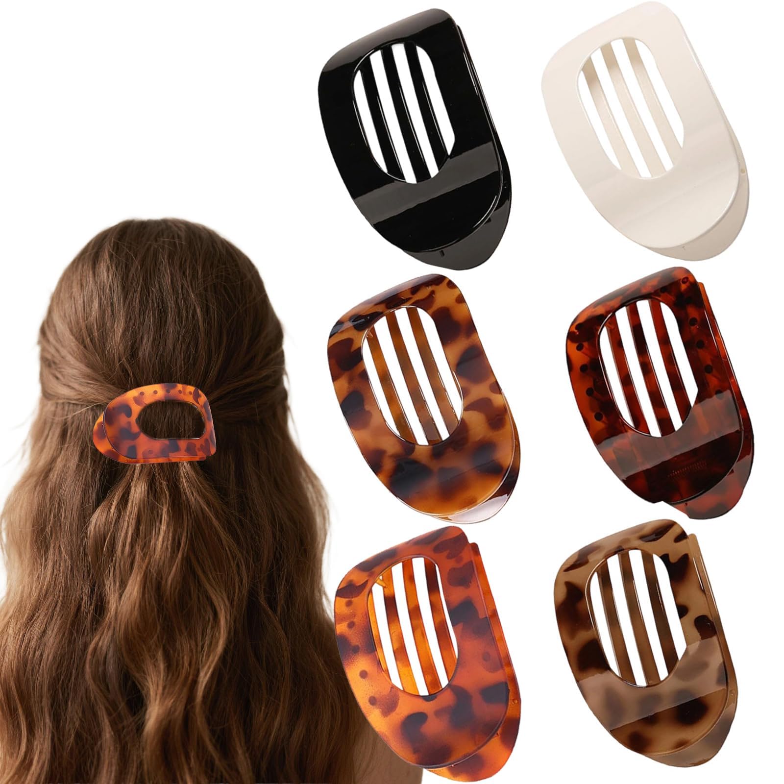Moerstar 6 Pezzi Fermaglio Capelli Donna, Pinze Ovali per Capelli Eleganti Mollette Capelli Piatte, Fermacapelli Donna per Capelli Spessi e Sottili