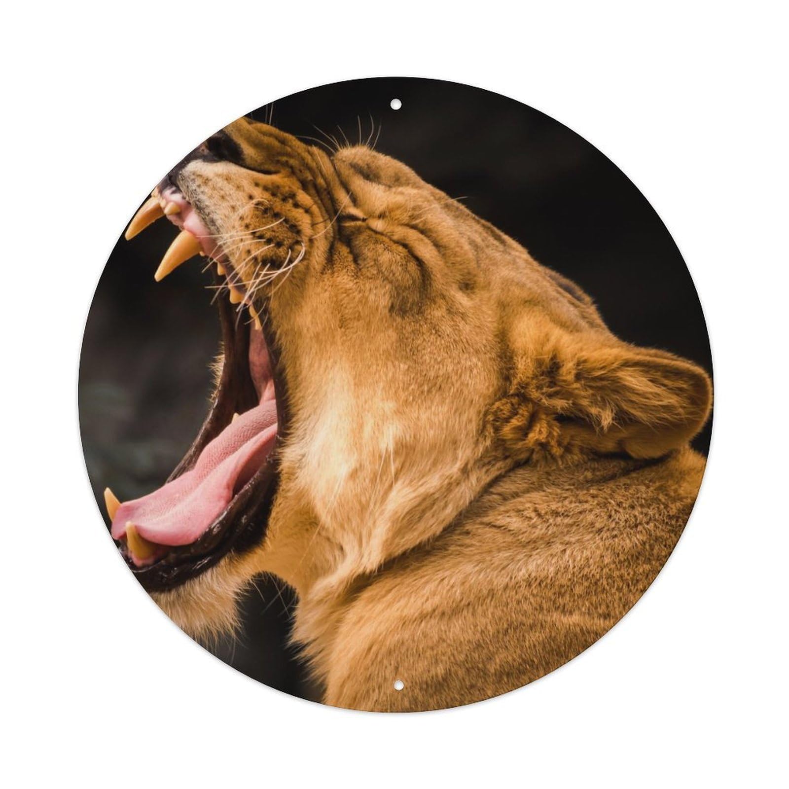 Animal Lioness Roaring Vintage Metal Tin Sign Plaque Wall Decor for Cafe, Club, Garden Round Metal Poster 8x8Inch