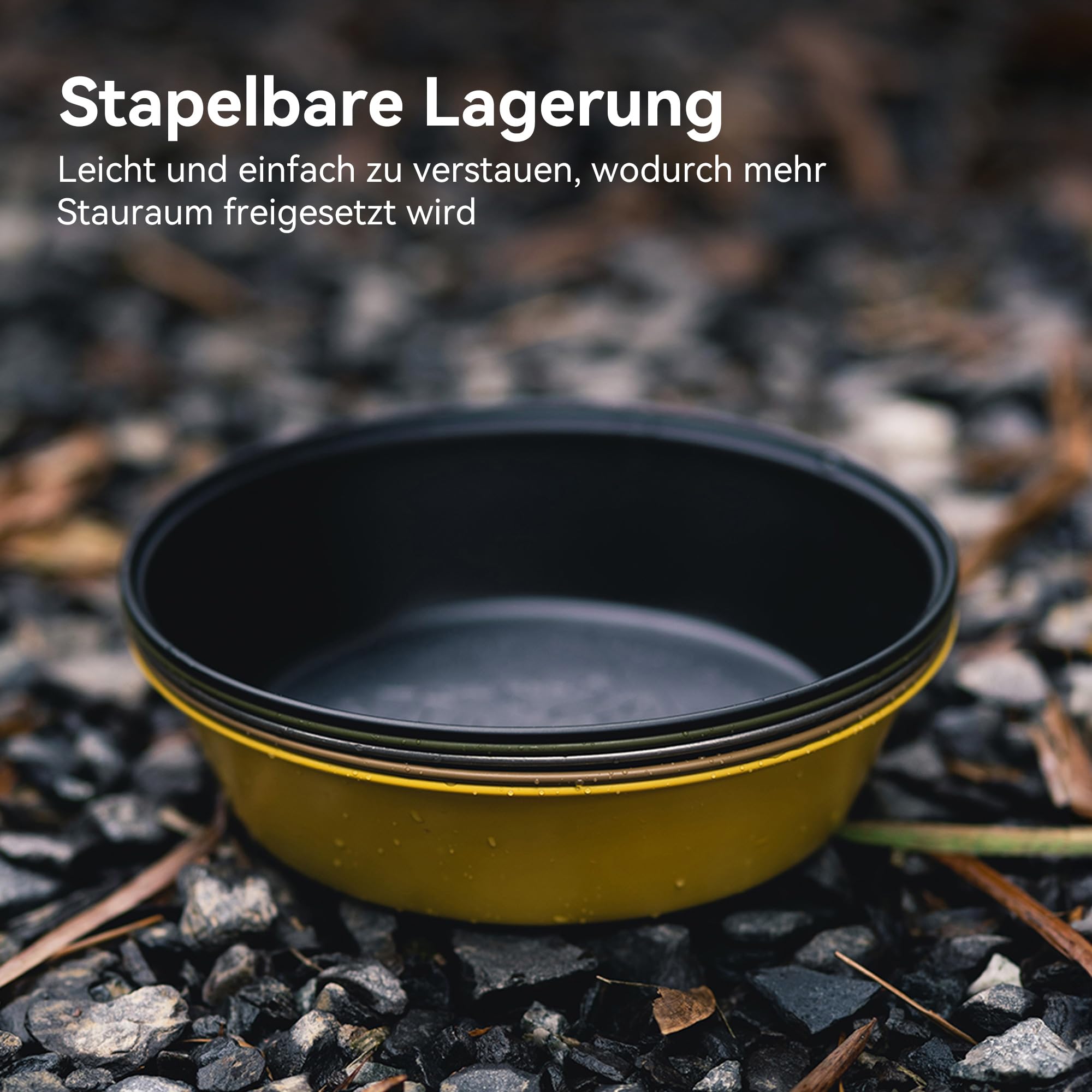 Thous Winds Edelstahl Tiefer Teller Rund, 2er-Set Camping Geschirr Speiseteller, Leichte Robuster Essteller Picknick Teller für Camping, Wandern, Küch - Schwarz