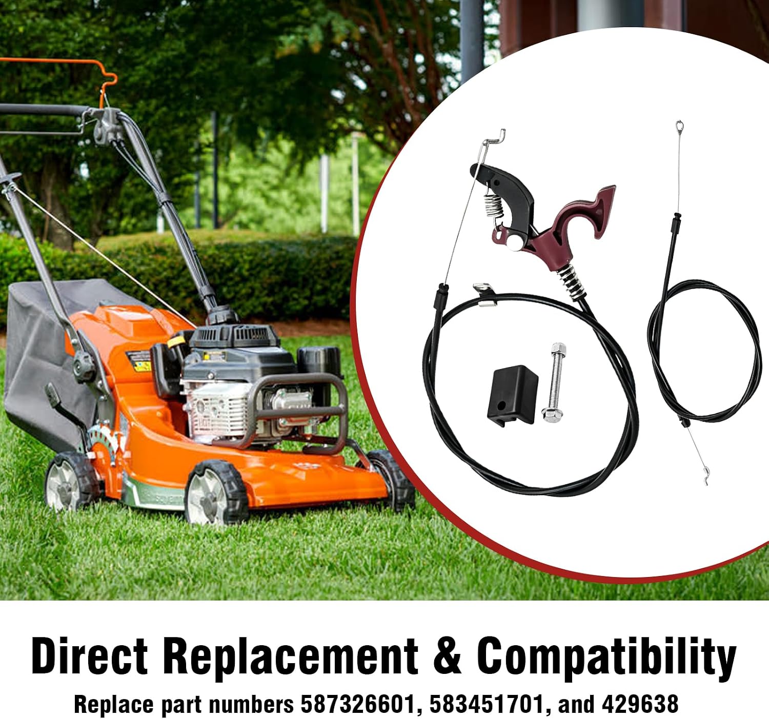MDEOOSKY 587326601 Control Cable Kit, Replacement for Craftsman Husqvarna Poulan Lawnmowers, Replaces 583451701, 429638, 438385
