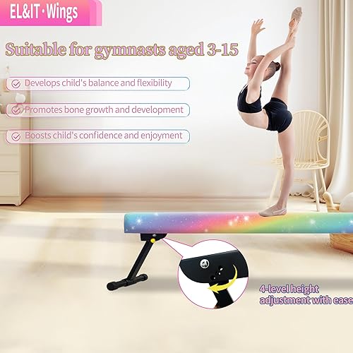 Miniatura 3 de EL&ITWings Haz de equilibrio de gimnasia de 8 pies, haz de piso ajustable de nivel alto y bajo, altamente estable, equipo de entrenamiento de