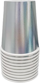 30 Pcs Disco Party Cups Iridescent Paper Cups Color Changing Rainbow Silver Mermaid Unicorn Themed Birthday Party Supplies 9OZ