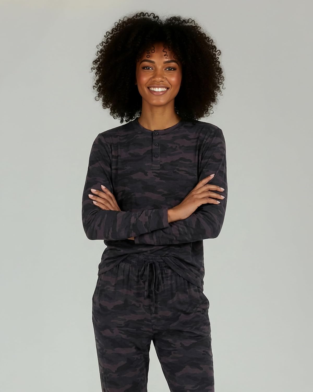 Real Essentials 2 Pack: Women's Soft Long Sleeve Sleep Set - Comfortable Lounge Pull Over Hoodie and Henley Jogger