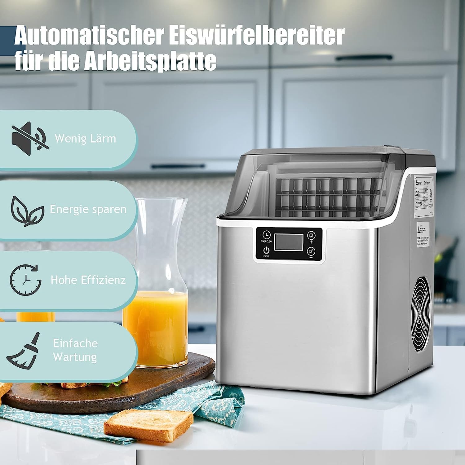 GOPLUS Eiswürfelmaschine, 18 kg/24 Std. Eiswürfelbereiter, Ice Cube Maker mit 3,2 L Wassertank & 1,2 kg Eiskorb & Eiswürfelschaufel, 24 Eiswürfel in 15-20 Minuten, Für Haus Büro Party