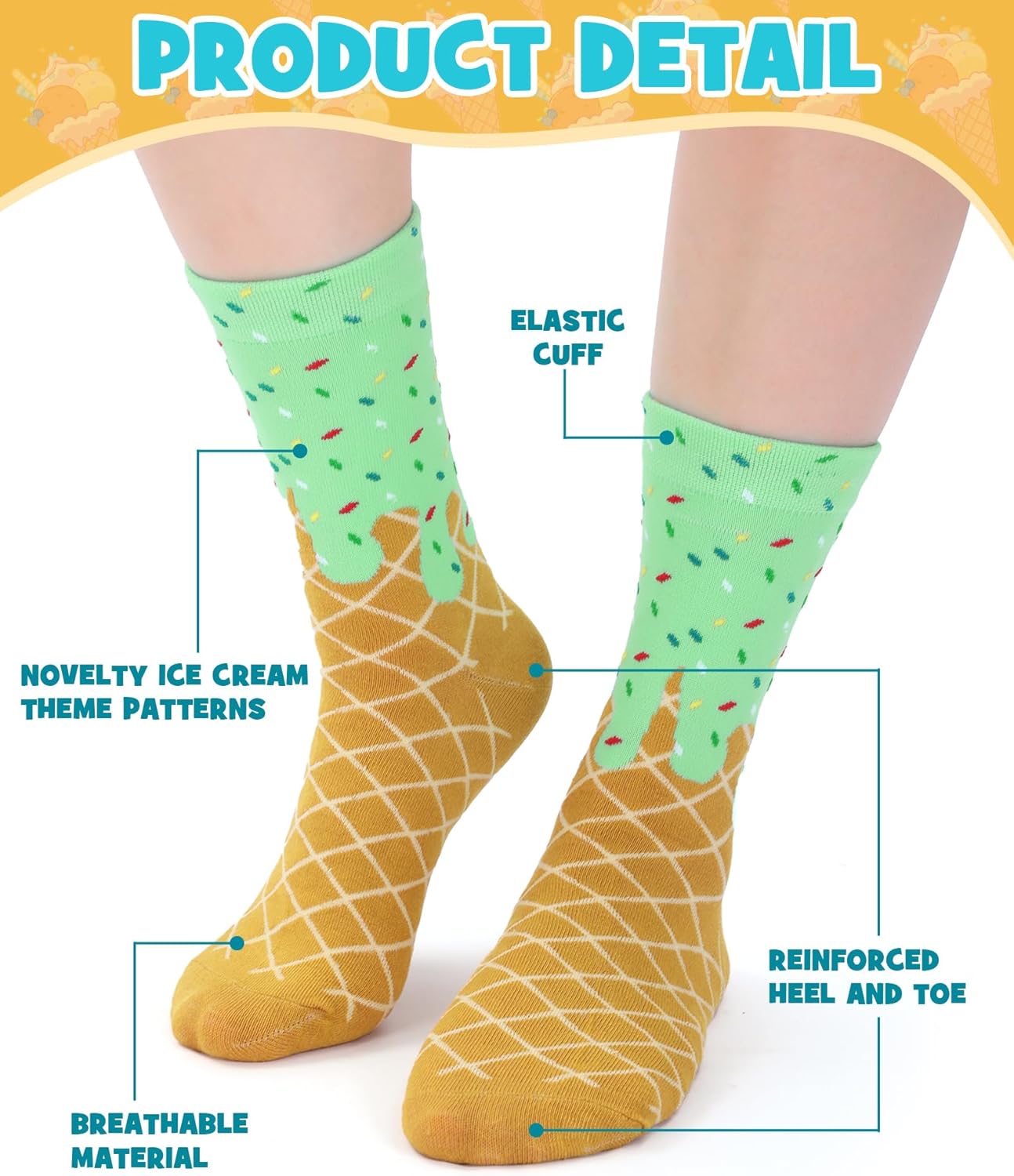 12 Pairs Ice Cream Drip Socks Bulk for Women Teen Girls Novelty Cotton Socks Colorful Summer Ice Cream Lover Birthday Gifts Valentines Party Favors - Image 5