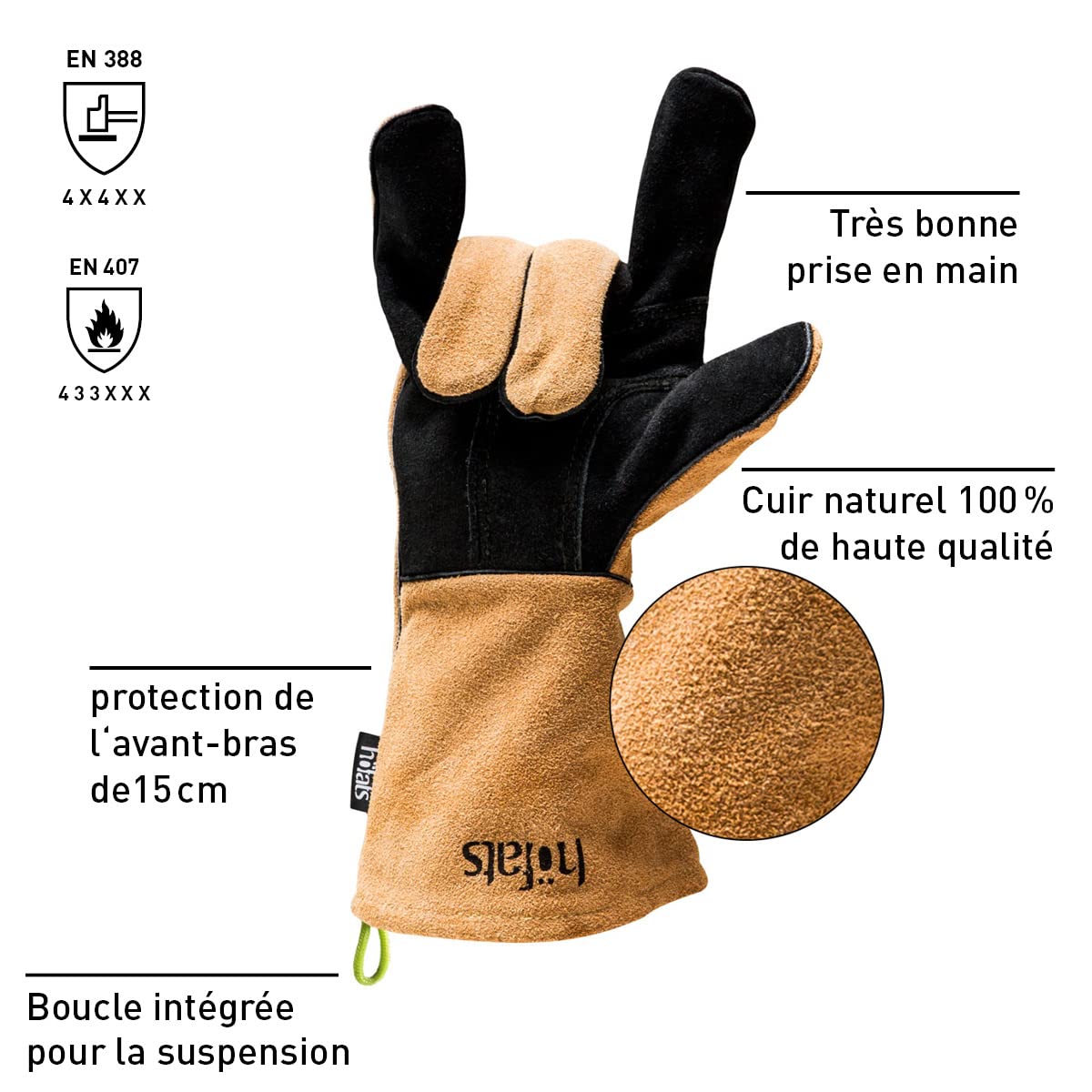 Höfats - Gants de barbecue en cuir et aramide - Extrêmement résistants à la chaleur - Gants de four pour griller, cuisiner et ajouter du bois - Certifié EN 407 et EN 390
