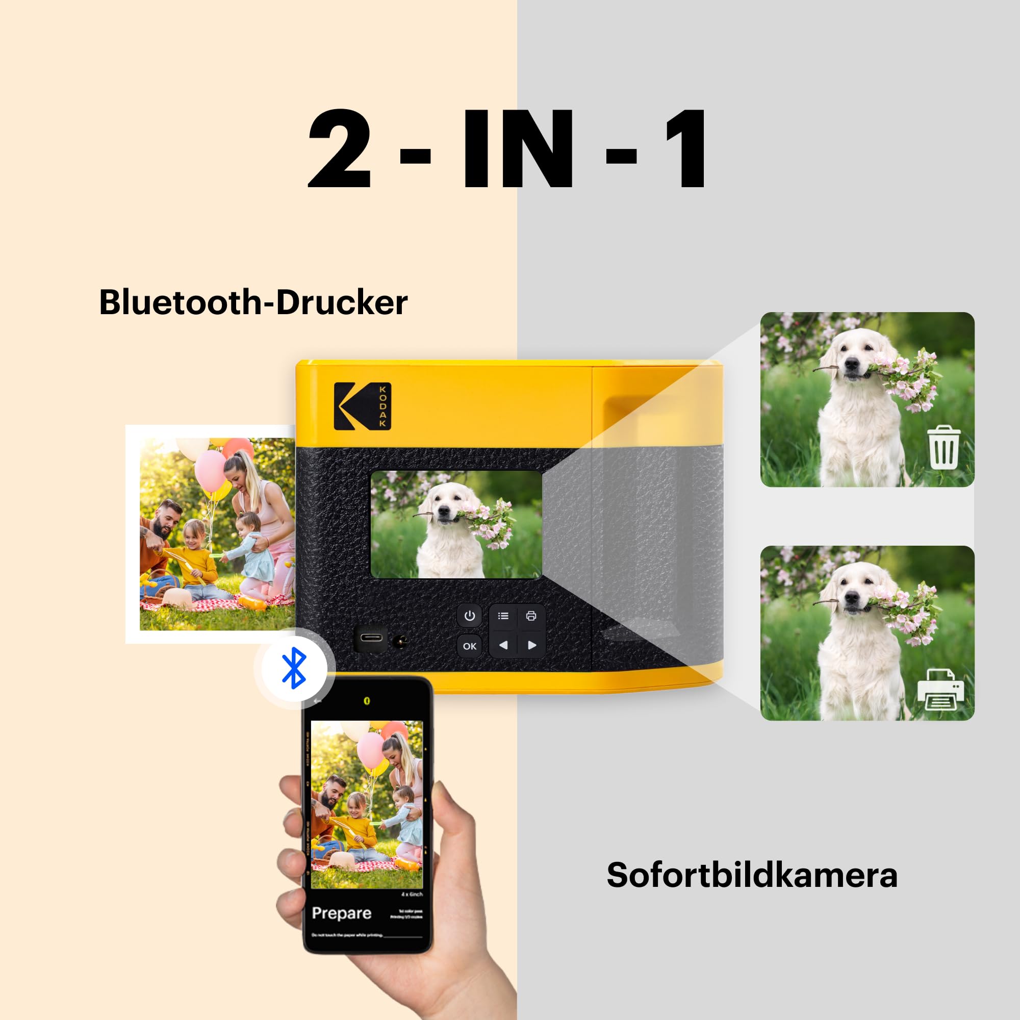 KODAK Mini Shot 4 ERA 4PASS 2-in-1 Sofortbildkamera und Fotodrucker (10x10cm) Sofortbildkamera + 10 Blatt im Lieferumfang enthalten + 30-Blatt-Patrone, Gelb