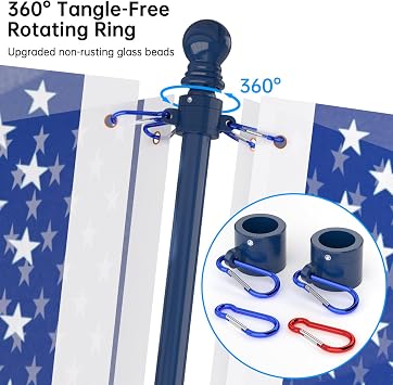 ZMTECH Flag Pole - Upgraded Bracket, 6 FT Stainless Steel Flag Poles for Outside House, Residential or Commerical, Tangle Free Flag Pole Kit for American Flag (Without Flag, Blue)