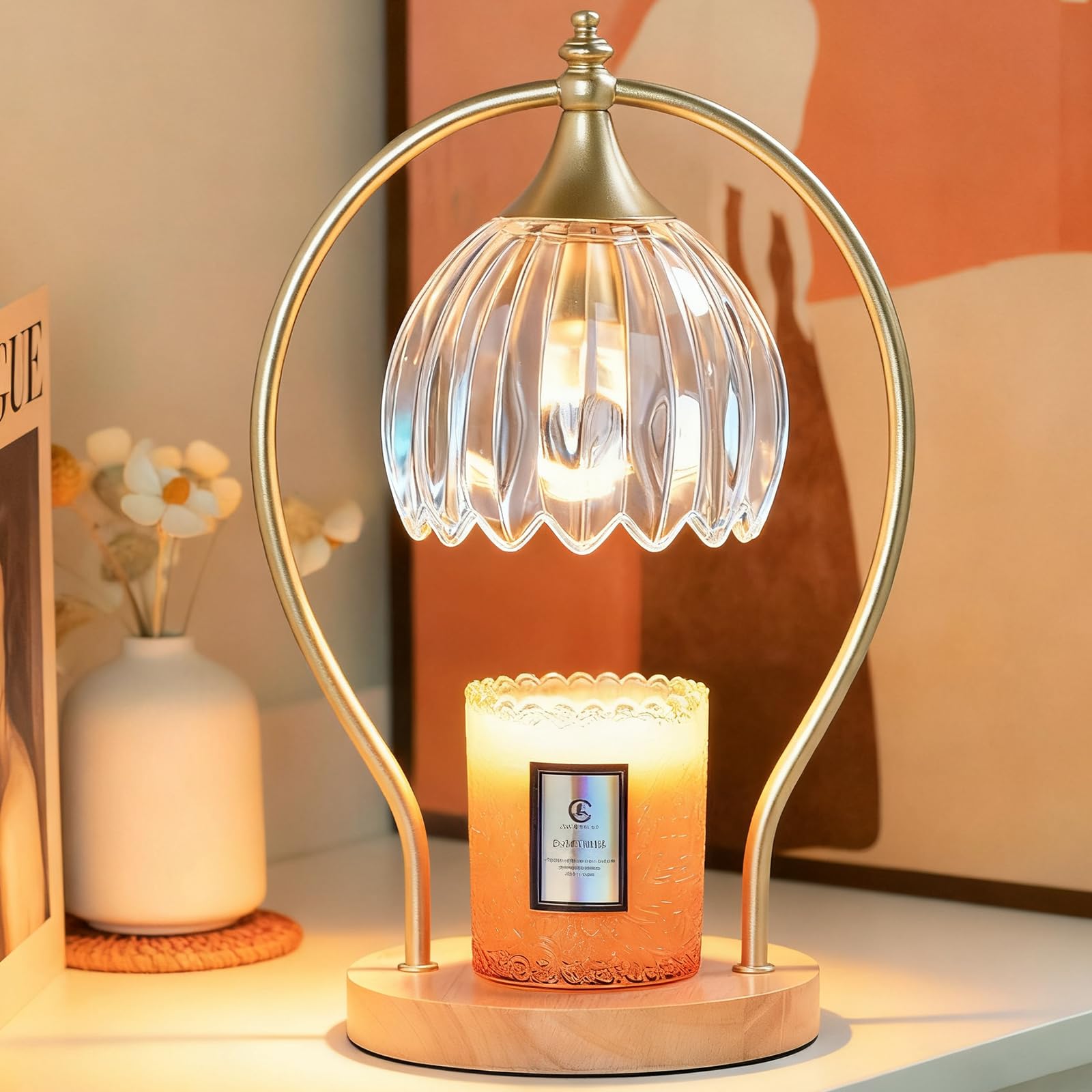 GOODBUY Candle Warmer Lamp Clear Gold Wood
