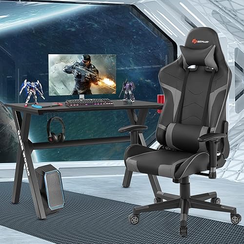 Miniatura 2 de Goplus Juego combinado de escritorio y silla para juegos, estilo carreras en forma de X para jugadores de E-Sport y silla de computadora de PVC con