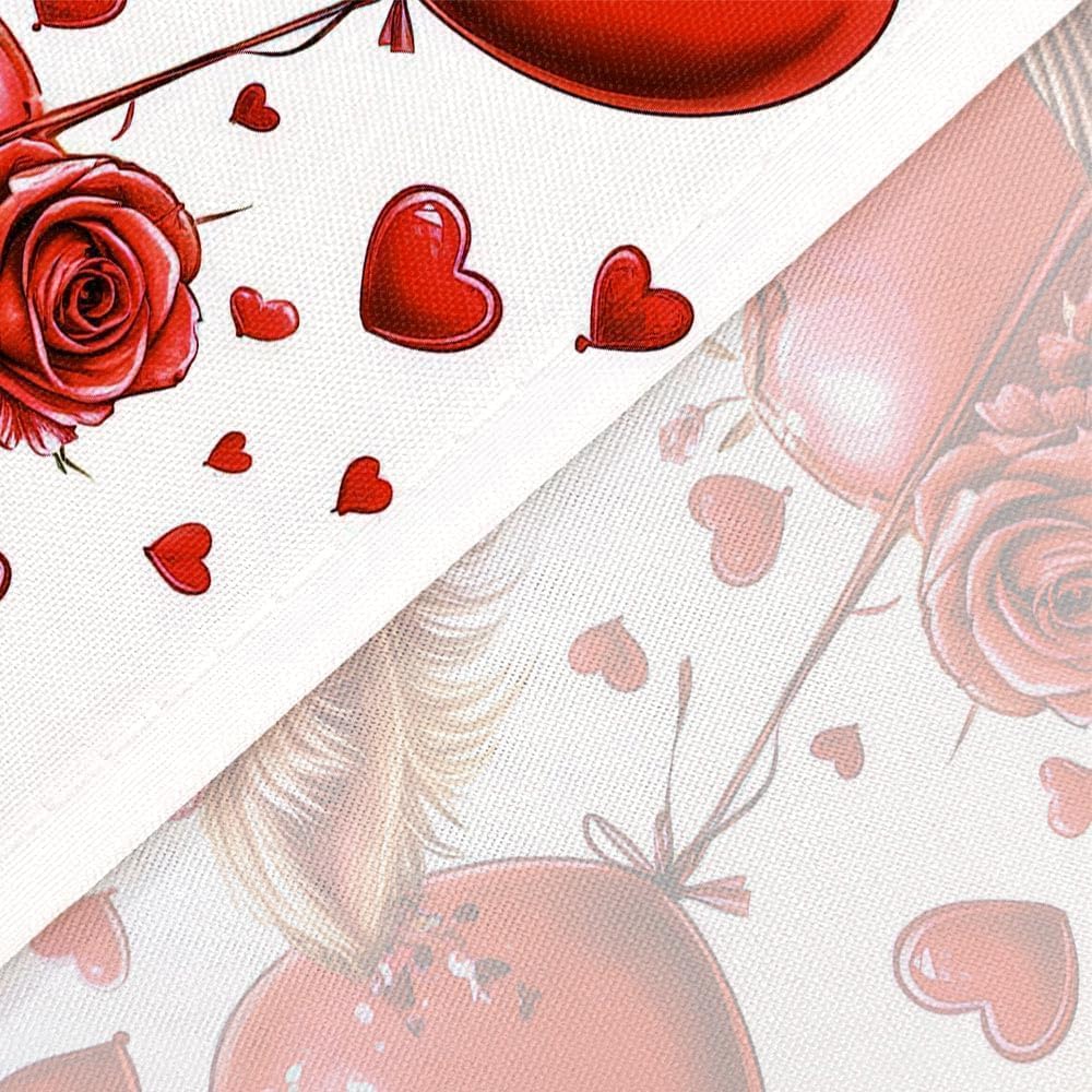 JAWO Valentines Shower Curtain, Valentines Day Highland Cow Bath Curtain, Romantic Red Rose Flower Floral Love Hearts Farmhouse Shower Curtains for Bathroom Decor with Hooks,72Wx75H