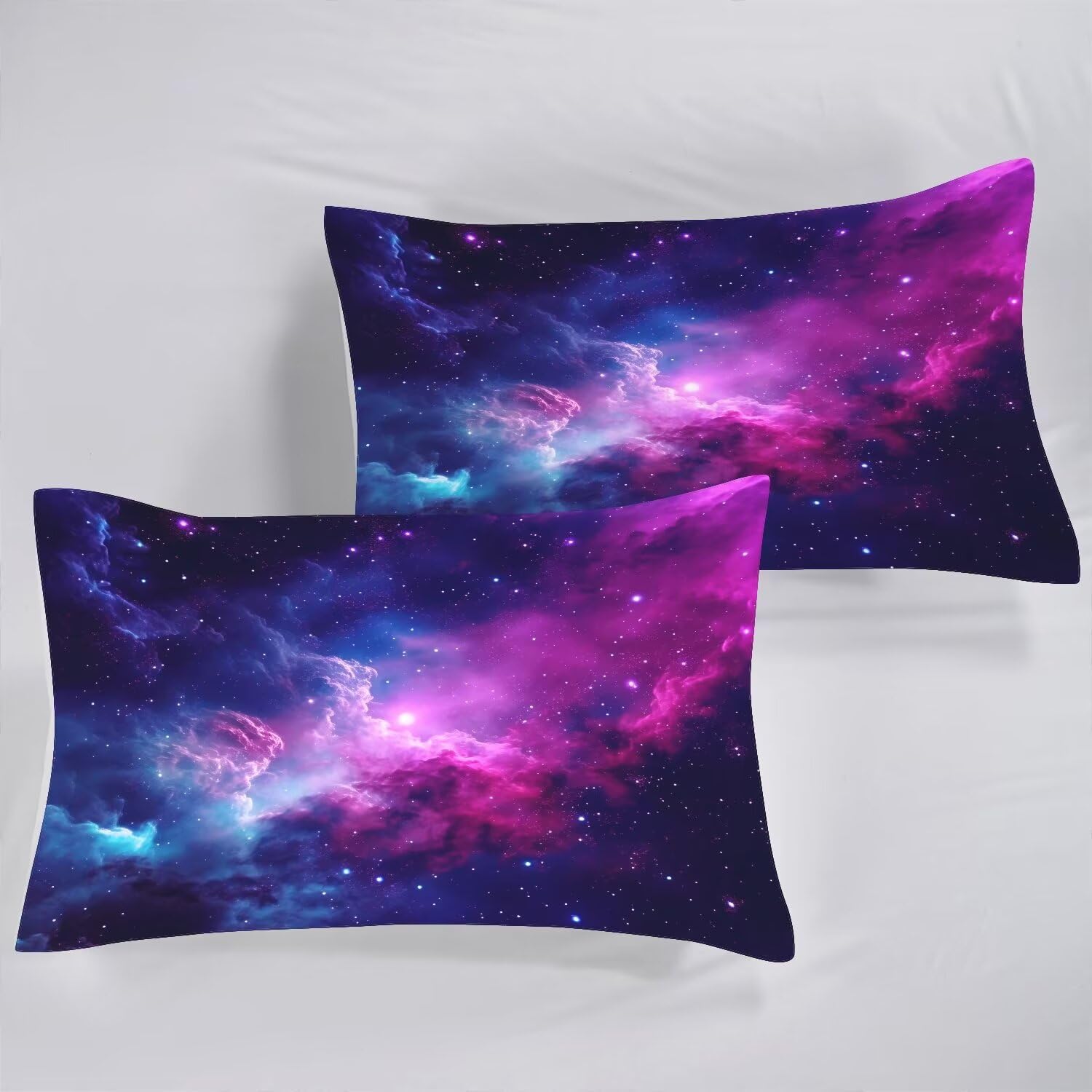 Purple Galaxy Bedding Set Queen Kids Teens Girls Boys Starry Sky Fitted Sheet Space Universe Star Design, Home Decorative 3 Pcs Bedding Decor Set with 1 Flat & 2 Pillowcases