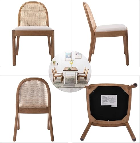 Miniatura 3 de DUOMAY Mid-Century - Juego de 2 sillas de comedor de ratán modernas, sillas de comedor de madera con respaldo de caña y asiento acolchado, silla de