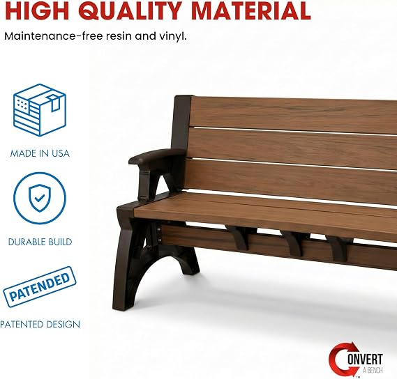 Convert-a-Bench 2-in-1 Outdoor Bench & Picnic Table - Foldable, Weather-Resistant Seating - Perfect for Patio, Lawn, Garden, or Deck - Durable & Easy Assembly - 1 Bench/Order, Espresso