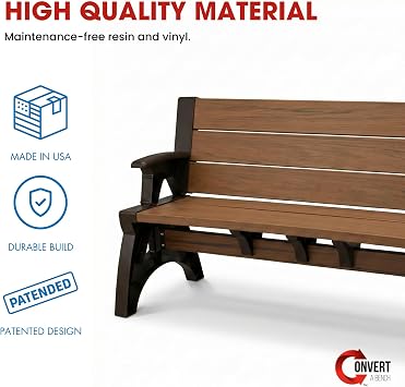 Convert-a-Bench 2-in-1 Outdoor Bench & Picnic Table - Foldable, Weather-Resistant Seating - Perfect for Patio, Lawn, Garden, or Deck - Durable & Easy Assembly - 1 Bench/Order, Espresso