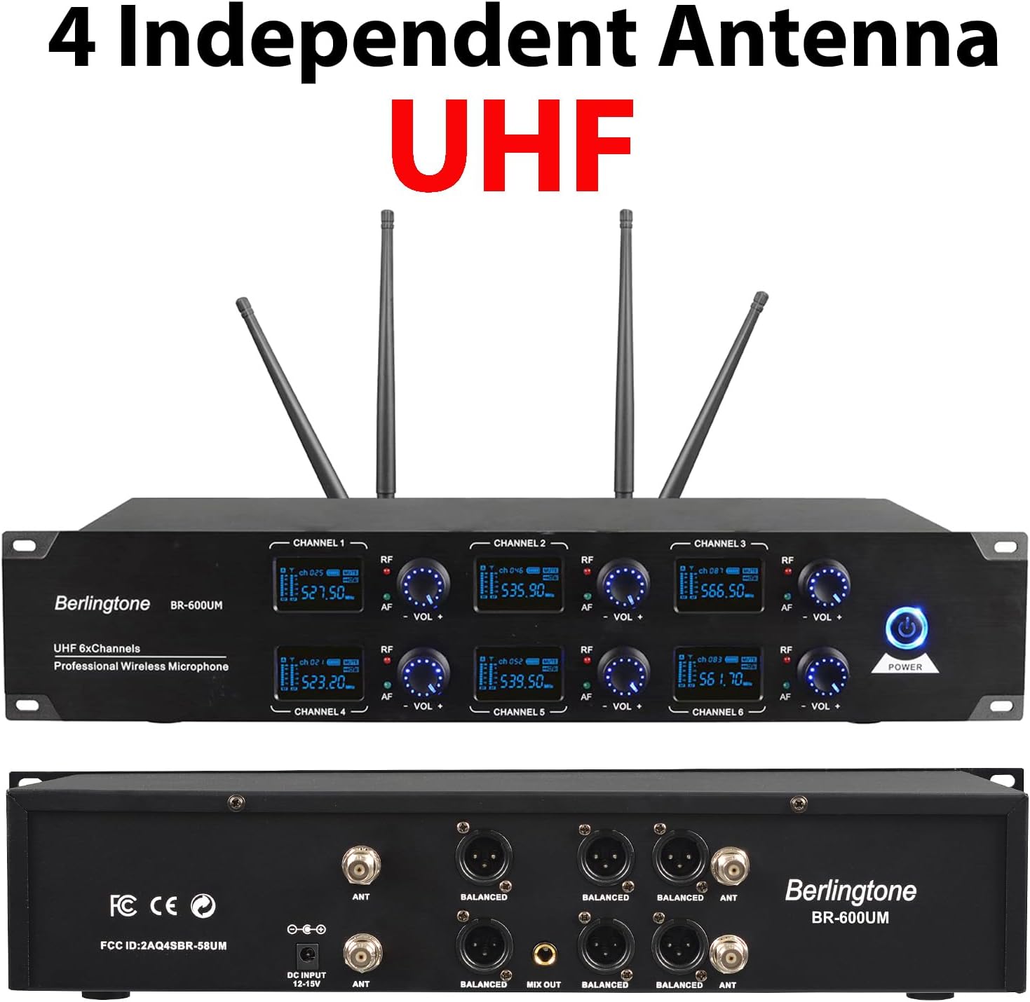 Berlingtone) 6-Channel UHF Wireless Microphone System Cordless Mic with Metal Handheld, Fixed Frequency Channel, Dynamic Microphone for Karaoke, Church, Singing, DJ, 262ft Range (BR-600UM) - Image 8