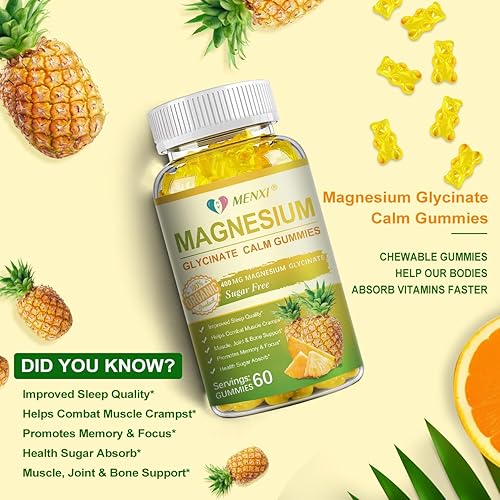 Miniatura 9 de Gomitas de glicinato de magnesio 400 mg, taurato de magnesio sin azúcar, suplemento de malato de magnesio con vitamina D, B6, CoQ10 para relajación,